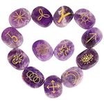 KYEYGWO Amethyst Witches Runes Set, Rune Stones with Engraved Wiccan Pagan Symbol for Divination Meditation Healing