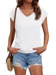 Suncife Womens Summer Casual Loose Fit T-Shirts Cap Sleeve V Neck Tshirts Tops (White,X-Large)