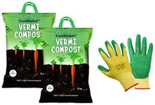 Trust Basket Organic Vermicompost Fertilizer Manure for Plants - 10 Kg & TrustBasket Polyester Reusable Heavy Duty Garden Hand Gloves (Parrot Green)