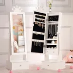 Kids Jewelry Armoire with Full-Length Mirror, Child Jewelry Cabinet with Led Light, Freestanding Jewelry Organizer, 3 Storage Drawers, Kids Vanity Dress Up Mirror Jewelry Cabinet for Girls