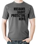 Witty Fashions Husband Daddy Protector Hero, Gift for Dad, Fathers Gift Men's Shirt (X-Large, Charcoal)