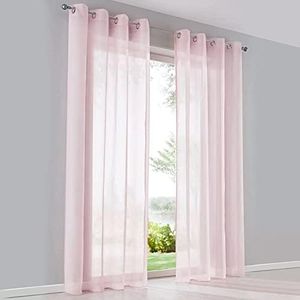 SIMPVALE 2 Paneles Cortinas Translúcida Visillos con Ojales para Ventanas Balcón Salón, Ancho 140cm/Altura 245cm, Rosado