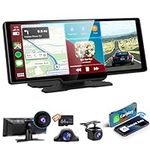 10.26'' Wireless Carplay Touchscreen with 2.5K Dash Cam and 1080p Dual Rear Camera, Portable Apple Carplay & Android Auto Car Stereo, Car Audio Receivers with GPS Navigation, Bluetooth, Airplay