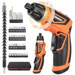 Vastar 7.2V Cordless Screwdriver, Electric Power Screwdriver Set with Rechargeable Battery & Pivoting Handle, 320RPM/10+1 Torque Small Automatic Screw Driver Kit with 47Pcs Bits/LED Front Light