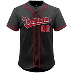 Custom Baseball Jersey Hipster Button Down Shirts Personalized Stitched Letters Number for Men/Women/Youth, Black&red-09, One Size