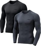 TSLA Men's Thermal Long Sleeve Compression Shirts, Athletic Base Layer Top, Winter Gear Running T-Shirt, Heat Core 2pack Black/Charcoal, Medium