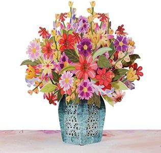 Paper Love Frndly, 3D Charming Flower Bouquet Pop Up Card, For All Occasion, Mothers Day, Thank You, Just Because -100% Recycled and Eco-Friendly, Handmade, 8" x 6" Cover - with Removable Note Tag