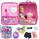 ZITA ELEMENT 5 Items 18 inch Dolls Bag Set and Accessories Including 18 Inch Doll Clothes, Shoes, Sunglasses, Doll Backpack and Toy Dog