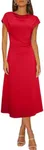 Happy Sailed Formal Dresses for Women Summer Short Sleeve Cowl Neck Runched Waist A Line Prom Dress Wedding Guest Dresses Fashion 2025 Red X-Large