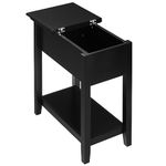 HOMCOM Flip Top End Table, Side Table with Storage Shelf and Cable Management, Narrow Nightstand for Small Spaces in Living Room, Bedroom, 23.8" x 12.8" x 27.6", Black