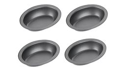 Chef Aid Set of 4 Non-Stick Oval Pie Dishes, 17cm x 13cm x 3.7cm Baking Tins, Durable Carbon Steel, Easy Clean, Ideal for Pies, Crumbles and Individual Portions, Grey