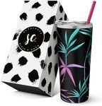 SassyCups Tropical Print Vacuum Insulated Stainless Steel Skinny Tumbler with Straw - Travel Gift, Christmas Gift, Tropical Palm Tree Themed Water Bottle, Travel Mug - Gift for Vacation, Adventure