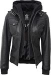 Decrum Black Leather Jacket with Removable Hood for Women | [1313625] Edinburgh Black, XL