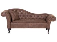Chaise Lounge Vintage Chesterfield Brown Faux Suede Button Tuft Left Lattes