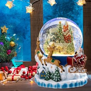 MUMTOP Christmas Snow Globe - Musical Snow Village Lantern With Elk, Snowman, Santa and Sleigh, Tree and Houses - Music Box for Birthday Gift