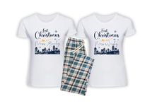 Personalised Last and First Christmas Pyjamas Ladies Miss Mrs Red/Green/Blue/Pink/Navy Tartan Trousers T-Shirt Adult Christmas Eve Box Wedding Anniversay Gift