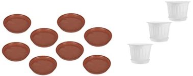 GARDENS NEED Malhotra Plastic Jasmine Pot with Bottom Tray Set (10-inch, White, 3-Pieces) and Malhotra Plastic 110035 Plastic Drip Tray (11 inches, 8-Pieces)