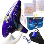 WSNDM Ocarina, 12 Hole Alto C Ceramic Instrument, Legend of Zelda Ocarina Flute, with Display Stand, Protective Bag, Neck String and Music Sheet, for Beginner or Musical instrument lover (Blue)