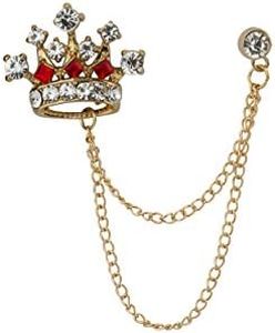 Knighthood Men's Crown Chain Lapel Pin Badge Coat Suit Wedding Gift Party Shirt Collar Accessories Brooch (Gold-Red) (Gold-Red) (HP-9QRR-8JC6)