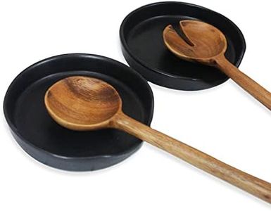 roro Matte Black Ceramic Spoon Rest & Spatula Holder Set of 2 - Perfect for Modern Kitchens, Serving Parties, and Chefs - Stackable Design for Space-Saving