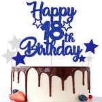 Gidobo 18th Birthday Cake Toppers, Blue Glittery Cake Decorations with Stars, Eighteen Years Old Birthday Party Supplies for Men and Women