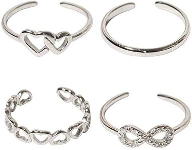 Toe Ring 925 Sterling Solid Silver Adjustable Mixed Design Open Rings Finger Ring Gift (Set of 4 Toe Rings)