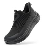 FitVille Mens Extra Wide Slip On Trainers Comfortable Casual Loafers Breathable Walking Shoes for Plantar Fasciitis, Jet Black, 9, Wide