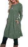 Aokosor Christmas Jumper Dress for Women Tunic Dress Ladies Long Sleeve Dress with Pockets Side Buttons Dress for Leggings Size 10-12 Green