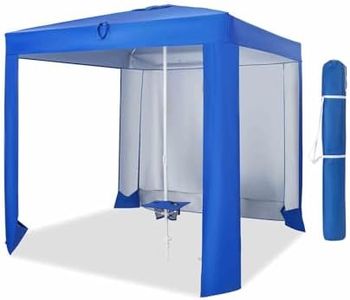 Costway Beach Cabana, Easy Setup 2 x 2M Beach Tent w/Folding Table, UPF 50+ Protection, 5 Sandbags, Removable Sidewall, Carrying Bag, Portable Outdoor Sun Shelter for Beach, Backyard, Family