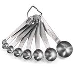 U-Taste 18/8 Stainless Steel Measuring Spoons Set of 8, (1/8 TSP, 1/4 TSP, 1/3 TSP, 1/2 TSP, 3/4 TSP, 1 TSP, 1/2 tbsp & 1 tbsp) for Dry and Liquid Ingredients