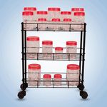 D&V ENGINEERING - Creative in innovation 3-Tier Kitchen Rack Organizer, Kitchen Trolley, Rolling Cart with Wheels for Kitchen to Storage Vegetables,Spice Jars, Small kitchenware - Black