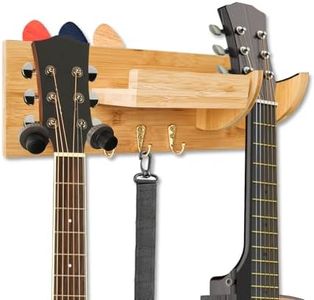 EASIDAYFAN Guitar Wall Mount with Hook- Wooden Guitar Hanger Shelf with Pick Holder, Bamboo Guitar Rack for Acoustic, Electric, Bass, Ukulele, Guitar Accessories