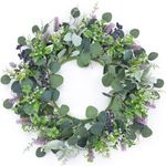 Dremisland Eucalyptus Wreath for Front Door 22” Artificial Lavender Wreath Fake Floral with Berries Spring Summer Faux Green Leaf Welcome Wreath Garland Decor for Window Porch Farmhouse Garden