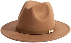 Gossifan Fedora Hats for Men Wide Brim Panama Hat with Classic Belt-D Belt Khaki