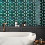 Green Peel and Stick Wall Tile Backsplash for Kitchen Wall 10-Sheet Tile Sticker Hexagon Peel and Stick Backsplash Waterproof 3D Wall Tiles Stick on Tile for Bathroom Shower Fireplace Laundry Room