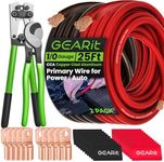 GearIT 0 Gauge CCA Ground Wire (25FT Each - Black and Red) All-in-One Kit: Crimping Tool, Cutter, 10 Lugs, and 20 Heat Shrink Wrap