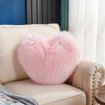 Heart Pillow, Soft Fluffy Long Plush Love Throw Pillow Decorative Cute Heart Shaped Back Cushion Comfortable Light Pink Pillow Decor for Bedroom Sofa Couch Gift (Light Pink)