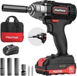 PULITUO 20V 1/2 Inch Cordless Impact Wrench, Electric Impact Gun 2.0Ah Battery and Fast Charger,Lithium-Ion Impact Wrench Charger, Impact Driver with 3pcs Sockets, 2 Screw Head Bits, 1 Adapter