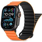 HITZEE Compatible with Apple Watch Band 49/46/45/44/42/41/40/38mm, Double Sided Silicone Magnetic Strap Compatible for iWatch Ultra 2 Series 10 9 8 7 SE 6 5 4 3 2 1 (42/44/45/46/49mm, Orange Black)