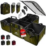 DURABLEZ Extra Large Car Trunk Organizer - Trunk Storage - Modular Detachable Configurable Collapsible - for SUV Minivan Truck Sedan Van - 4 Compartment XXL, Military Green