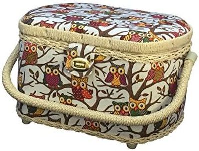 Michley Large Premium Owl-patterned Sewing Basket with 41-PC Sewing Kit, 10.5-inches by 8-inches by 6.7-inches