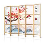 murando - Room divider XXL Mountains 225x171cm / 89"x68" 5 pieces - Non-woven Canvas Single-Sided Folding Screen Privacy wood pattern design hand made Home office - Japan Mountains Tree p-B-0002-z-c