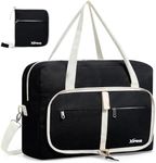 Xevera Foldable Travel Duffle Bag, for Airplane Personal Item, Carry on Luggage Duffle with Shoulder Strap for Women Men, Black