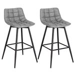 WOLTU Bar Stools Set of 2 PCS Soft Faux Leather Seat Bar Chairs Breakfast Counter Kitchen Chairs Metal Legs Barstools Grey High Stools with Backrests & Footrests