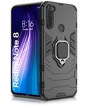 WOW IMAGINE Shock Proof Back Case Mobile Cover for Xiaomi Redmi Note 8 (Armor | Hybrid PC + TPU | Full Protection with Ring Holder Kickstand | Carbon Black)