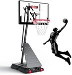 IGL Portable Basketball Hoop Outdoor, 48 Inch PC Backboard, 5.3–10 FT Height Adjustable Basketball Goal System, Stable Angled Pole, Fillable Base with Wheels for Kids, Youth & Family