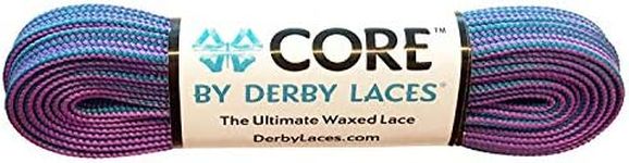 Derby Laces CORE Narrow 6mm Waxed Lace for Figure Skates, Roller Skates, Boots, and Regular Shoes (Purple-Teal Stripe, 96 Inch / 244 cm)