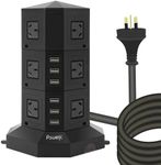 Powerjc Tower Power Strip USB Surge Protector Socket 12 AC Outlets with 6 USB 2.4A totals 6A Ports Chargers 2M Long Extension Cord SAA Certified Black (Black)