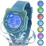 Ayybboo Kids Watch,Toddler Digital Watch with 7 Color Lights & Kitten Design,Waterproof Children's Watches for Girls/Boys 4-12 Years Old (Blue)