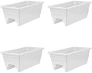 HC Companies 24 inches Deck Rail Box Planter with Easy Drainage Holes, Mounted Garden Flower Planter Boxes, White, Plastic, 4 Pack